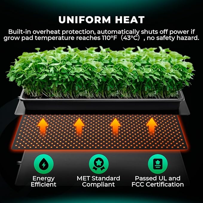 MARS HYDRO 10''x 20.75'' Seedling Heat Mat with Thermostat Heating Pad IP67 Waterproof, Easy to Clean, for Seedling, Germination, Clone, Reptile