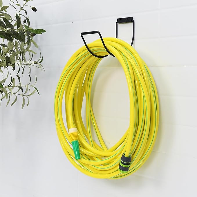 Metal Garden Hose Hanger Wall Mounted Water Hose Holder for Outside Yard (2, Black)