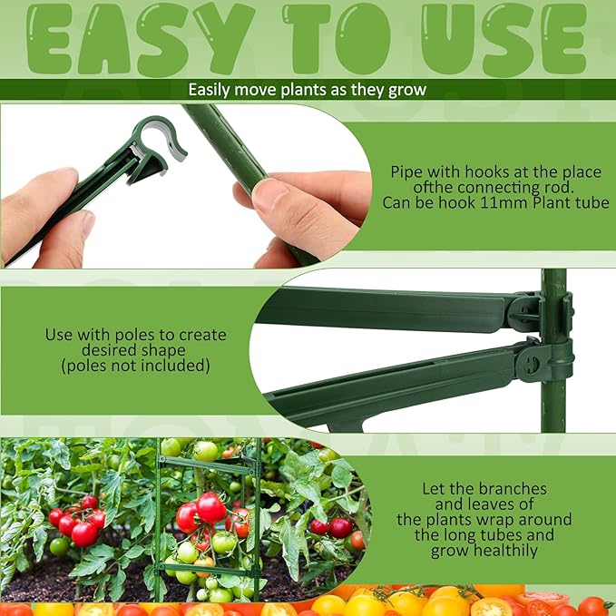 24 Pcs Adjustable Stake Arms for Tomato Cage, Garden Plant Stake Connectors, Expandable Trellis Connectors Climbing Rod Tomato Stick Supports for 11 mm Diameter Climbing Plants Vegetables