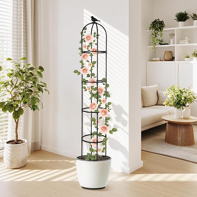 Garden Obelisk Trellis for Climbing Plants Outdoor, 6.3 ft Tall Rose Trellis Climbing Plants Support for Potted Light Vine Flower Vegetable Cucumber Trellis Raised Garden Bed, Black, 1PCS