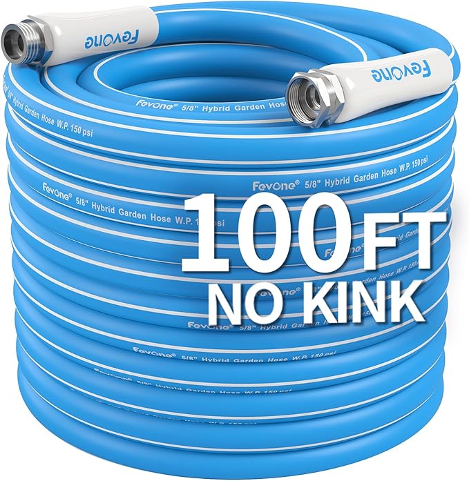 Fevone Kink-Free Water Garden Hose 100ft, Flexible Water Hose, Drinking Water Safe Hose, 5/8 Inner Diameter Hose, 3/4 Aluminum Fittings