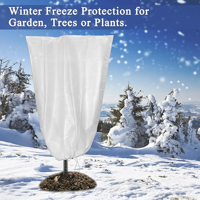 SKARUMMER Winter Plant Covers Freeze Protection 32x47 Inch Garden Frost Tree Blanket Shrub Covers with Drawstring for Cold Weather Frost Protection Sun Protection (5 Pack)