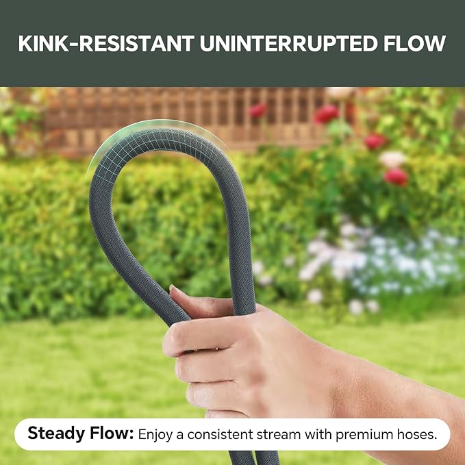 Garden Hose 25ft, Made of TPU(Not PVC), Ultra-Light & Flexible Water Hose, Non-Shrinking, Easy to Store, Drinking Water Safe Material, All-weather, Black&Gray