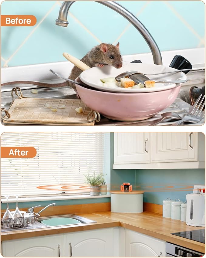 Mouse Repellent, Meilen Mice Repellent Ultrasonic Plug in, Mice Repellent Device Indoor, Squirrel Repellent, Rat Control with Ultrasounds and 9 Strobe Lights for House Garage (Mouse Repellent 3 Pack)