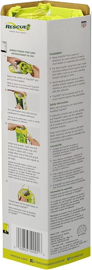 RESCUE! VisiLure® TrapStik for Wasps, Mud Daubers, Carpenter Bees – 2 Pack