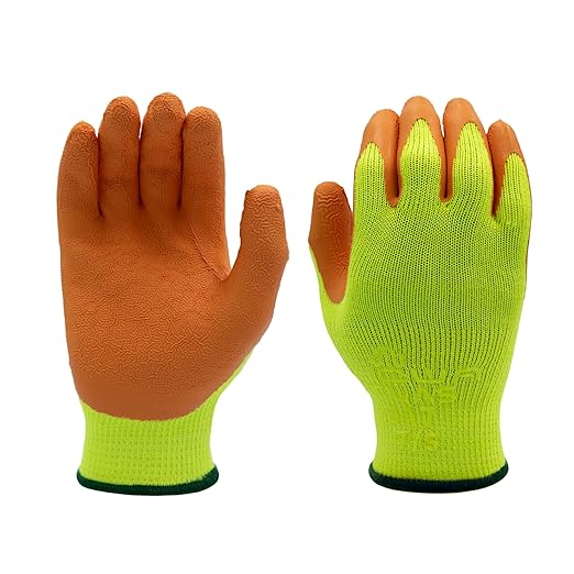 SHOWA Atlas 317 Original 1994 Crinkle Grip Work Gloves, Natural Latex Palm, Heavy Duty 10-Gauge for Construction, Landscaping, Gardening, & Masonry, Hi-Vis Yellow, X-Large, 1-Pair