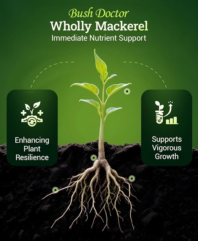 Bush Doctor Wholly Mackerel Fish Fertilizer - Organic Liquid Fertilizer Supports Vigorous Growth, Designed for Fast Nutrient Uptake - 3-1-0 Formula, Ideal for In-Ground & Container Garden - 1 Pint