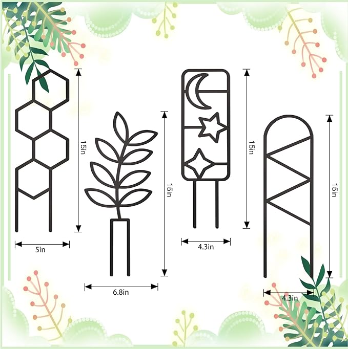 4 Pcs Indoor Plant Trellis for Climbing Plants, Small Trellis for Potted Plants, Garden Metal Trellis Plant Support Trellis with Different Patterns for Vine Ivy Flower (Unique)