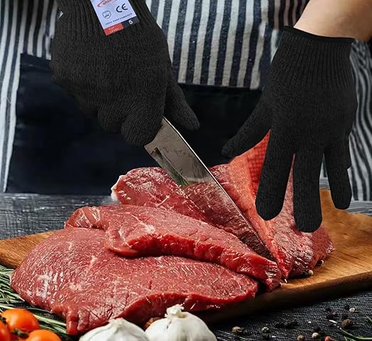 Cutting Gloves, 1 Pairs of Cut Resistant Gloves Food Grade, Cut Resistant Gloves for Kitchen, Oyster Shucking, Fish Fillet Processing, Carving Wood and Gardening(Medium-Black)