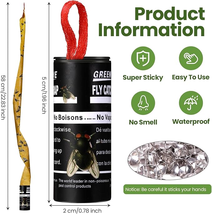 Qualirey 160 Pack Fly Strips Sticky Fly Trap Indoor Outdoor Hanging Ribbon Tape Paper Flying Insect Trap Gnat Killer Traps Catcher for Fruit Flies, Bug, Insect, Pest (Black)