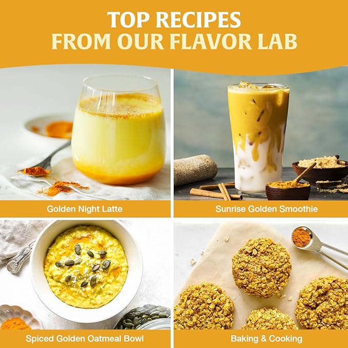 HANDPICK Golden Milk Powder with Turmeric - (7oz, 80 servings) Instant Latte Mix | Blend of Ginger, Black Pepper and Curcumin