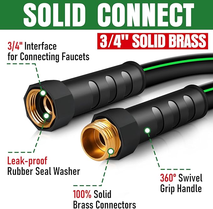 Heavy Duty Garden Hose 5ft, NON-EXPANDABLE Flexible Water Hose, Kink Resistant Lightweight Hybrid Hose, Leakproof Hose Male to Female Fittings