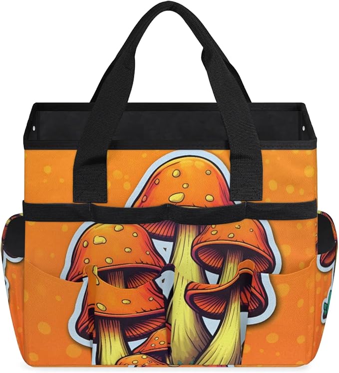 Garden Tool Bag Organizer Garden Tote Bag with Pockets Abstract Mushroom Tool Storage Organizer Gardening Tool Kit Holder 13" x 6.8" x 2.8"