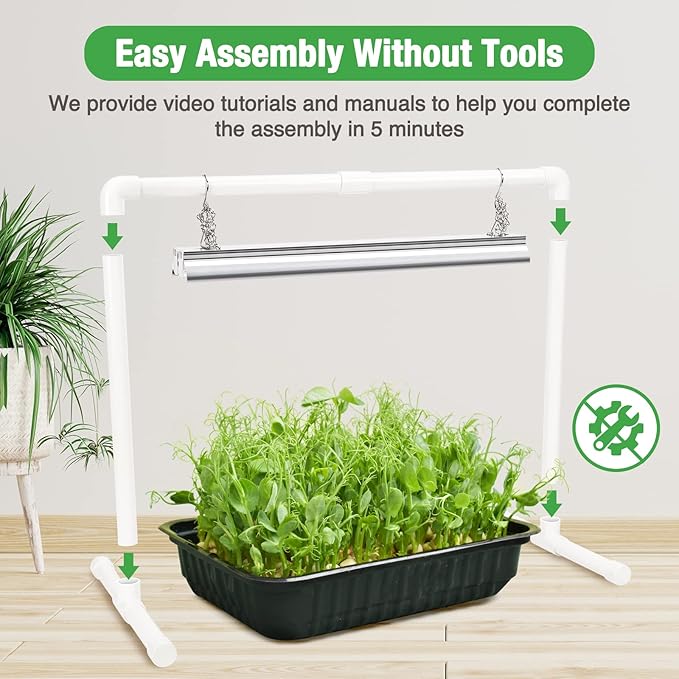 SOLIGT 2 ft Grow Light for Seed Starting with Stand, Double Tube Warm White Full Spectrum Seedling Grow Light for Indoor Plants, 80 LED Chips, Height Adjustable
