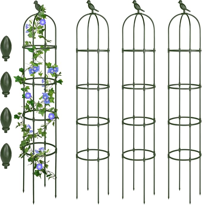 Sadnyy 4 Pack 6 ft Garden Obelisk Trellis for Climbing Plants Outdoor Rustproof Rose Pots Tall Garden Trellis for Outdoor Indoor Vines Flower Plants Support(Green)