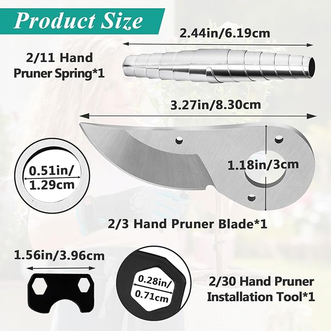 Hand Pruner Replacement Kit (2/3-1) Compatible with Felco Pruners Models: F2, F4 &F11 - Spare Blade, Spring & Adjustment Key for Garden Pruning Shears & Bypass Clippers