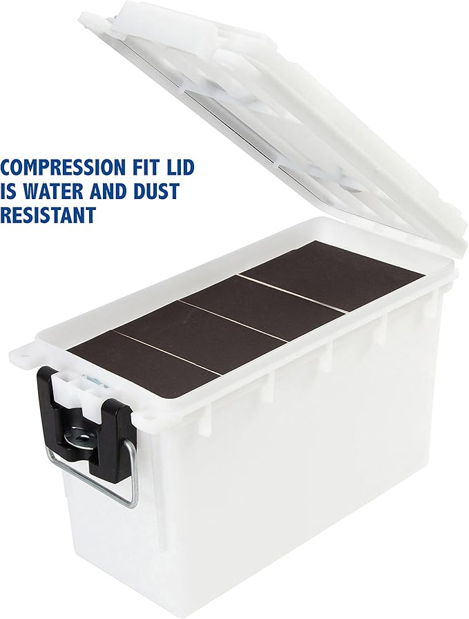 Sheffield 12634 Field Box, Pistol, Rifle, or Shotgun Ammo Storage Box, Tamper-Proof Locking Ammo Can, Water Resistant, Made in The U.S.A, Stackable, White