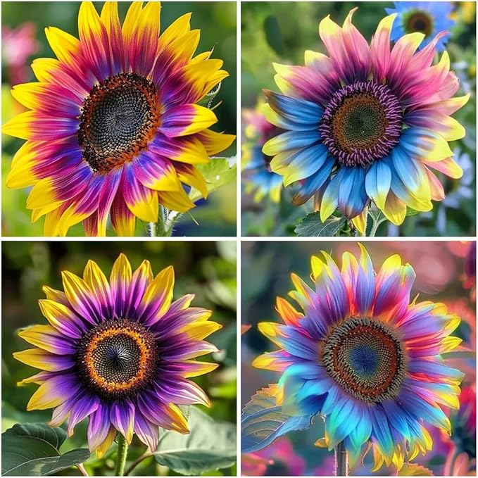 480+ Rare Sunflower Seeds - Red, Purple, Blue, Black-Centered, Charcoal, Teddy Bear & Smiley - Non-GMO, High Germination & Pollinator Friendly - Ideal for Outdoor Gardens, Containers & Borders