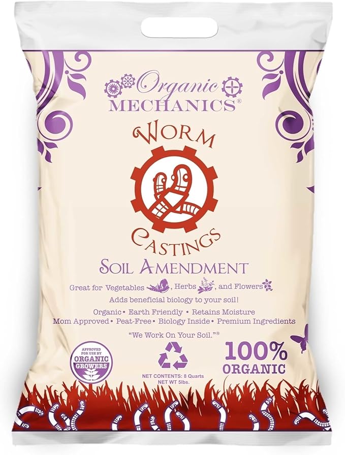 Organic Mechanics Worm Castings Soil Amendment, 5 Pounds - Enhances Soil Structure & Retains Moisture for Vegetables, Herbs and Flowers - Peat-Free, Eco-Friendly & Locally Sourced