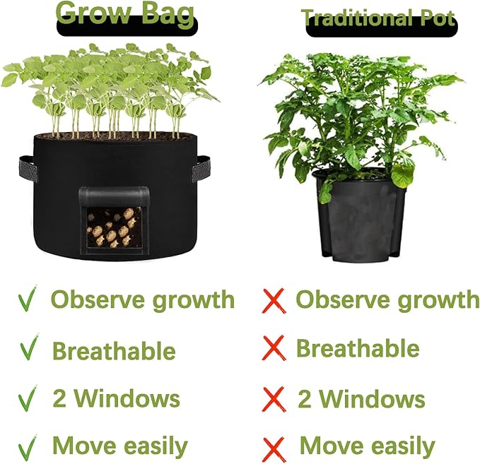 TCBWFY 20 Gallon Potato Grow Bags - 8 Pack Heavy Duty 14oz/yd With 2 Flaps, Sturdy Handles and Harvest Windows for Planting Vegetables, Carrots