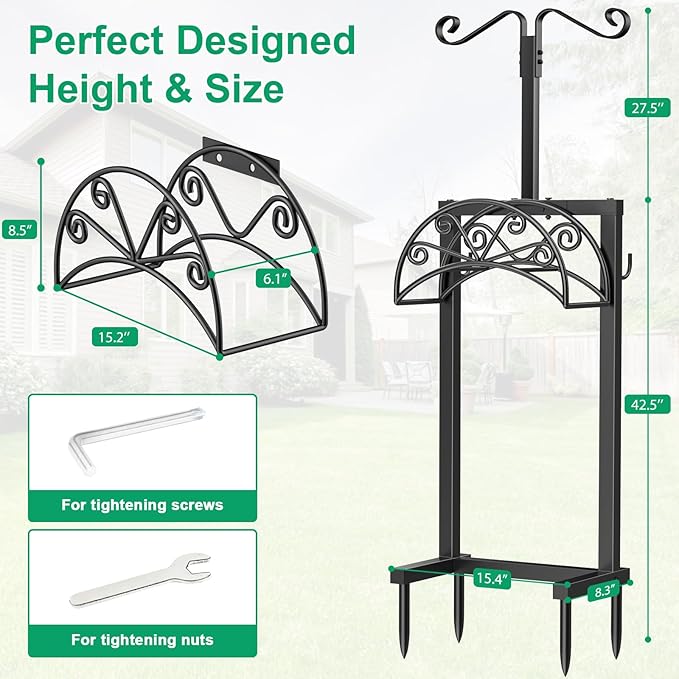 TomCare Garden Hose Holder Heavy Duty Water Hose Holder Holds 160 FT Hoses 4 Spikes Hose Reel Freestanding Hose Hanger Sturdy Hose Storage Stand for Outside Yard Lawn