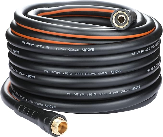 Hybrid Garden Hose 5/8 IN. x 75 FT, Heavy Duty, Lightweight, Flexible with Rotatable Handle and Solid Brass Fittings, Gray+Orange