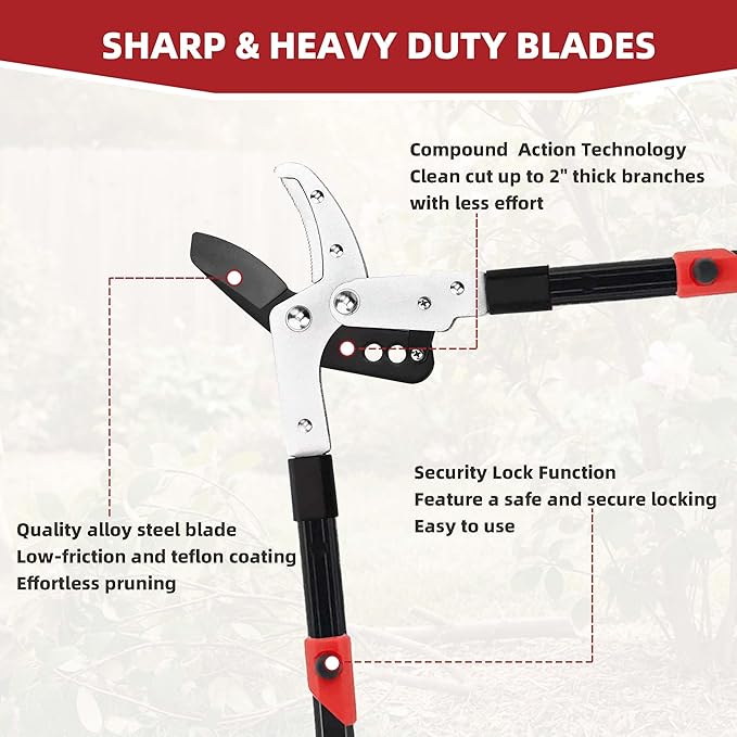 YRTSH Loppers Branch Cutter Heavy Duty Tree Trimmer, Extendable 28-41" Tree Pruner with Compound Action, Tree Cutter with 2 Inch Clean Cut Capacity Chop Thick Branches Effortlessly