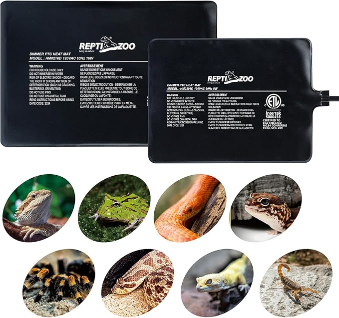 REPTI ZOO 6" X 8" Reptile Heat Pad Fast Heating Pad with Adjust Knob 8W Reptile Heat Mat for Turtles/Hermit Crabs/Bearded Dragons/Leopard Geckos/Snakes/Lizards, and Seed Germination