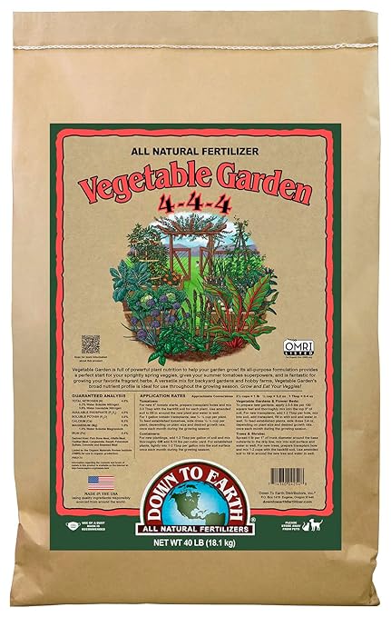 Down To Earth All Natural Fertilizers Organic Vegetable Garden - Plant Food for Vegetables, Herbs, Greens and Raised Beds 4-4-4, 40 lb