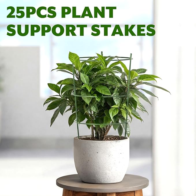 25 Pack Plant Support Stakes Stackable Plastic Plant Cage Holders Round Garden Flower Support Ring Vegetable Trellis Cages Stand for Indoor Outdoor Flower Pot Climbing Plants
