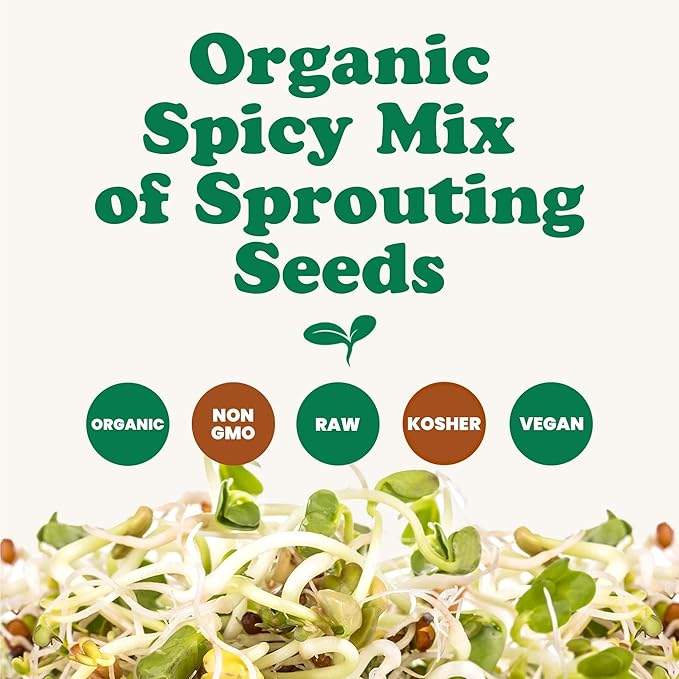 Food to Live Organic Spicy Mix of Sprouting Seeds, 3 Pounds — Non-GMO Broccoli, Radish, Alfalfa, Raw, Rich Germination Rate, Non-Irradiated, Pure, Kosher, Vegan Superfood, Bulk, Rich in Sulforaphane