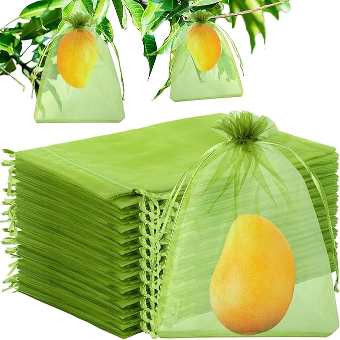Unves 6 x 8 Inch Fruit Protection Bags, 80 Pcs Drawstring Mesh Bags for Apple Orange Figs Tomatoes Strawberry Plant Protection, Mesh Netting for Fruits Tree Vegetables Fruit Tree Covers