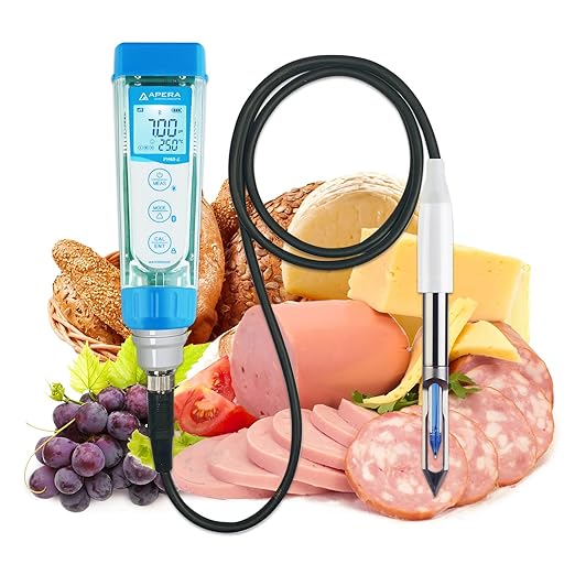 Apera Instruments PH60Z-MT Smart Handheld pH Meter Tester Kit with LabSen 765 pH/Temp. Blade Spear Electrode for Lab-Grade pH Measurement in Meats and Solid Food Samples