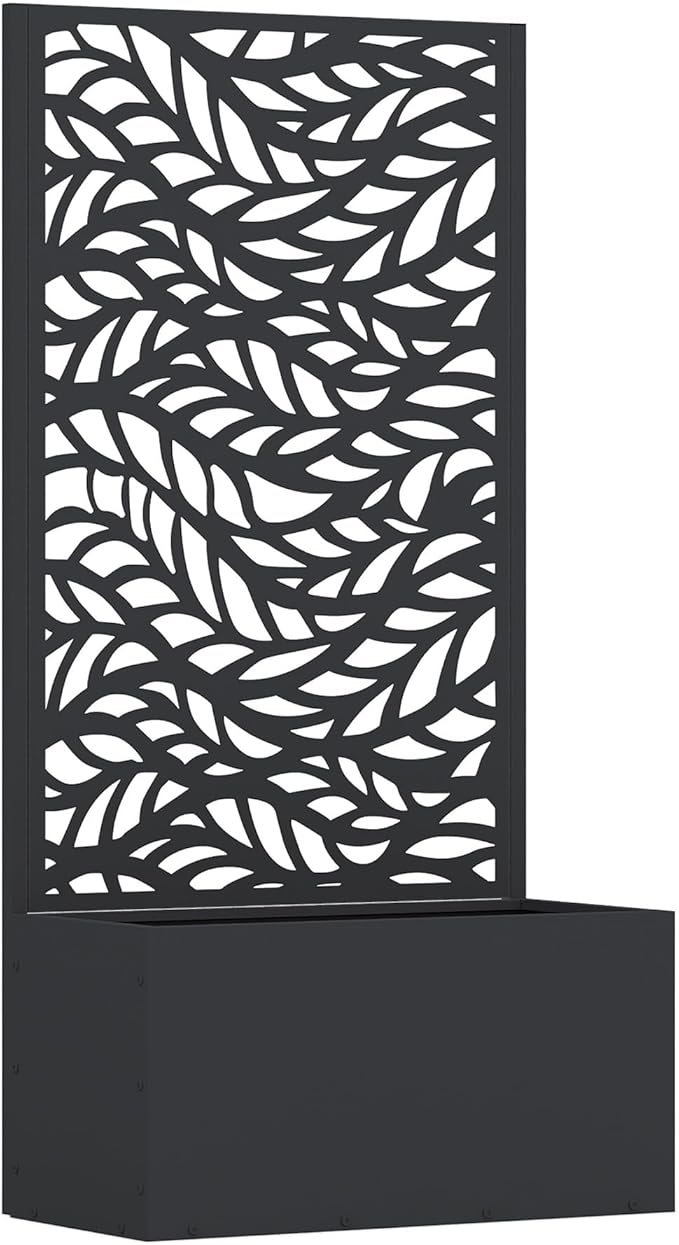 Casaphoria Metal Raised Garden Bed with Trellis, 47"x24"x12" Planter Box for Climbing Plants, Vegetables & Vines, Features Drainage Holes and Privacy Screen (Black-Spring)