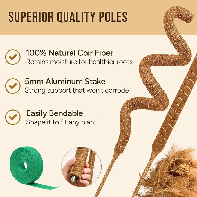 Craft911 Moss Pole Monstera Plant Support – 2 Pack 30” Bendable Moss Pole Monstera Plant Support, Plant Stakes for Indoor Plants, Tall Plant Sticks Support for Climbing Plants