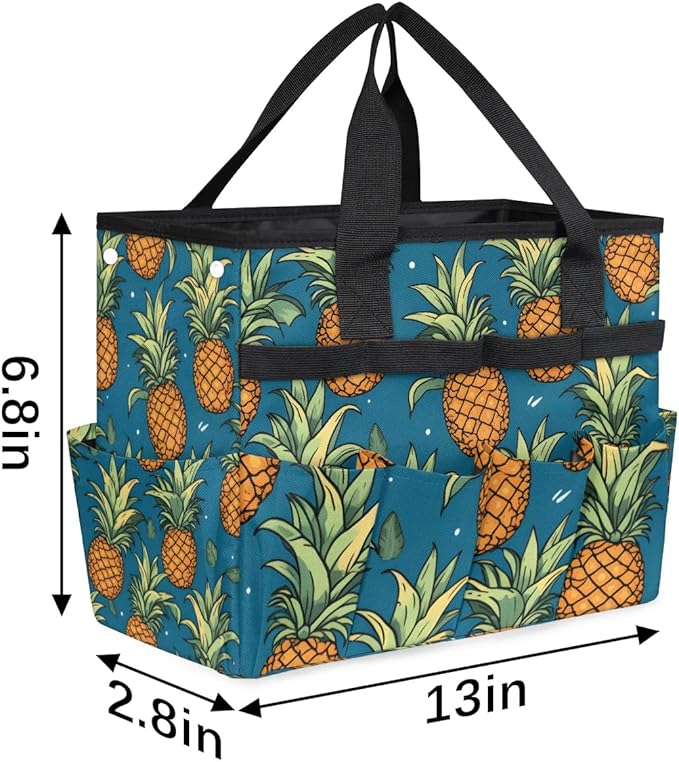 Garden Tool Bag Organizer Garden Tote Bag with Pockets Pineapple Pattern Summer Tool Storage Organizer Gardening Tool Kit Holder 13" x 6.8" x 2.8"