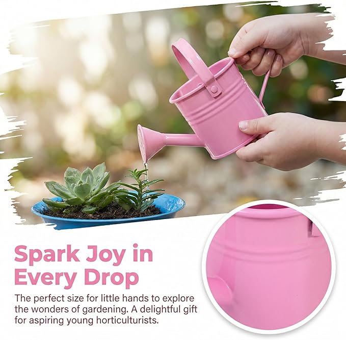 DOITOOL Small Metal Watering can for Kids Pink Mini Flower Watering Pot with Long Spout Portable for Indoor and Outdoor Plant Care