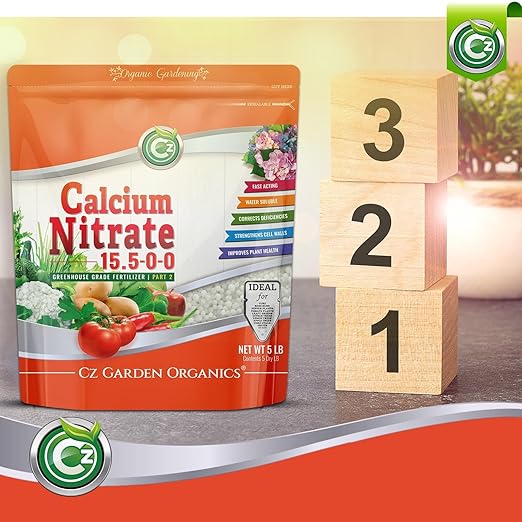 Calcium Nitrate 15.5-0-0 Fertilizer - Made in USA - 5LB Greenhouse Grade Plant Food for Hydroponics, Plants & Gardens – Fruit, Vegetables. Blossom End Rot Tomatoes