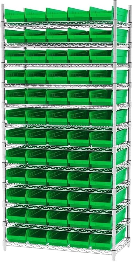Akro-Mils 30138 Plastic Shelf Bins, Heavy Duty Storage Bins for Garage, Closet, and Drawer Organization, 18" x 6-1/2" x 4", Green, 12-Pack
