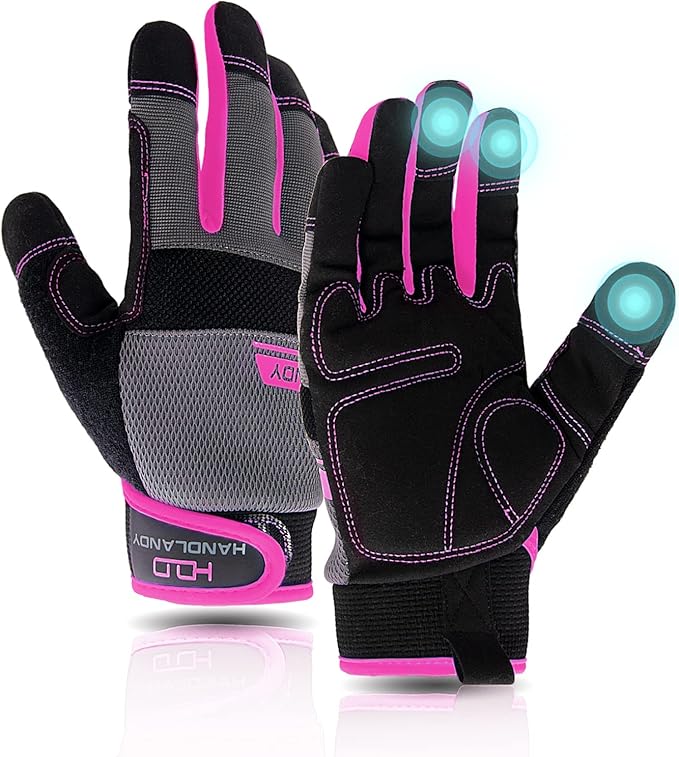 Work Gloves Women,Utility Gardening Gloves Touch Screen,Thin Mechanic Working Gloves Pink,Comfortable,Flexible,Fit