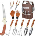 10-Piece Garden Tool Set – Brown Gardening Hand Tools with Non-Slip Handles, Heavy Duty Rust-Proof Aluminum Tools, Organizer Tote Bag, Ideal Gardening Gifts for Women & Grandma