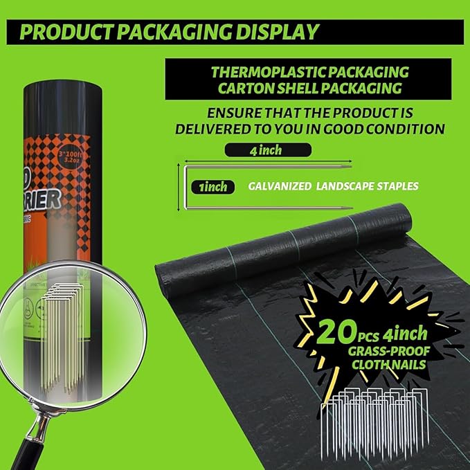 3x100FT Weed Barrier Landscape Fabric Heavy Duty, 3.2oz Durable Geotextile Fabric, Block Gardening Ground Cover Weed Mat, Weed Control Garden Cloth for Landscaping, French Drains, Yard Driveway