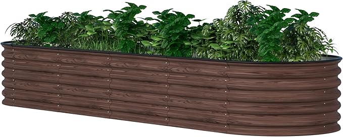 VEIKOU 8X2FT Wood Grain Raised Garden Bed, 17’’H Metal Galvanized Raised Garden Bed with Bottomless Design, 9 in 1 Raised Garden Bed Kit, Modular Raised Planter Box for Plants, Rustic