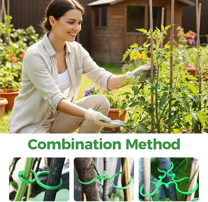 Plant Support Clips, 50/100/200PCS Plastic Trellis Clips Plant Support Clips, Garden Clips for Climbing Plants, Trellis Clips Plant Support Clips Tomato Grape Vine Plant Fixing Clips (50, GREEN-L)
