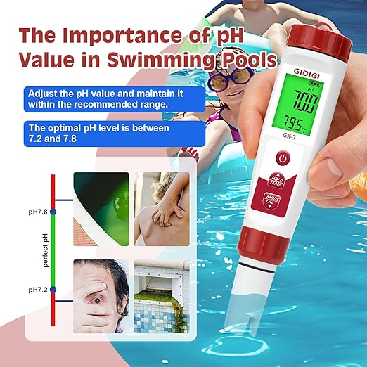 pH Meter Chlorine Tester Digital 7 in 1 Pool Water Tester Kit Salinity Tester for Saltwater Aquarium ORP Meter for Hydroponics Drinking Water Pool Water Tester pH and Chlorine for Pool Spa