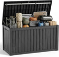 ROJIK 180 Gallon Waterproof Outdoor Deck Storage Box, Lockable Resin Patio Storage Bin with Lid for Garden Tools, Patio Cushions & Outdoor Accessories(Black)