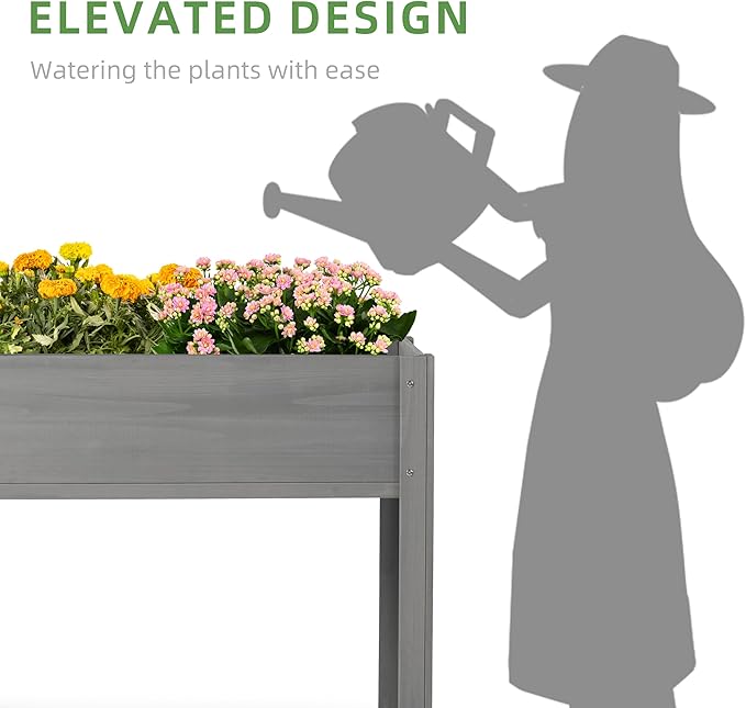 Raised Garden Bed with Legs, 40x20x31, Outdoor Wood Elevated Planter Box, Grey Cedar, Thick Legs, w/Liner