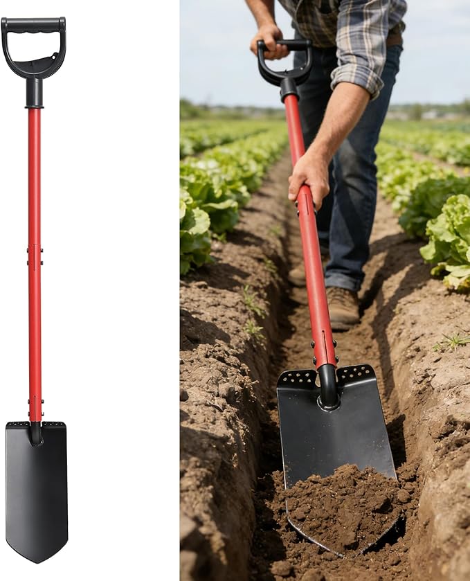 Garden Shovel, Heavy Duty Trench Shovel for Digging,12" Wide Sharp Narrow Spade, 47" Handle, Trench Shovel for Digging,Trenching, Planting,Scraping, Edging with Cutting Blade, D Handle, Foot Pedal
