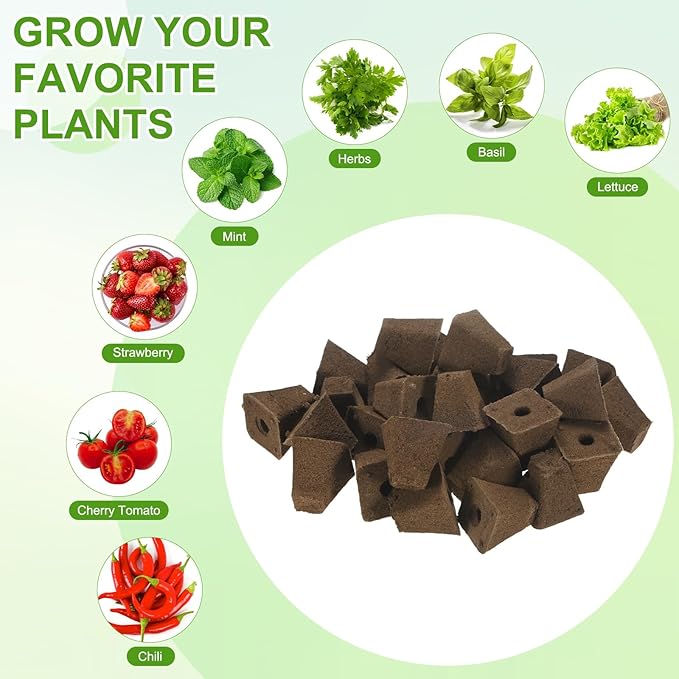 M METERXITY 50-Pack Grow Sponges, 1.4x1x1.5 Inch Replacement Root Growth Sponges Seed Pods for Plant Rooting/Seed Germination/Hydroponic Gardens System Supplies, Starter Plug for Seeds