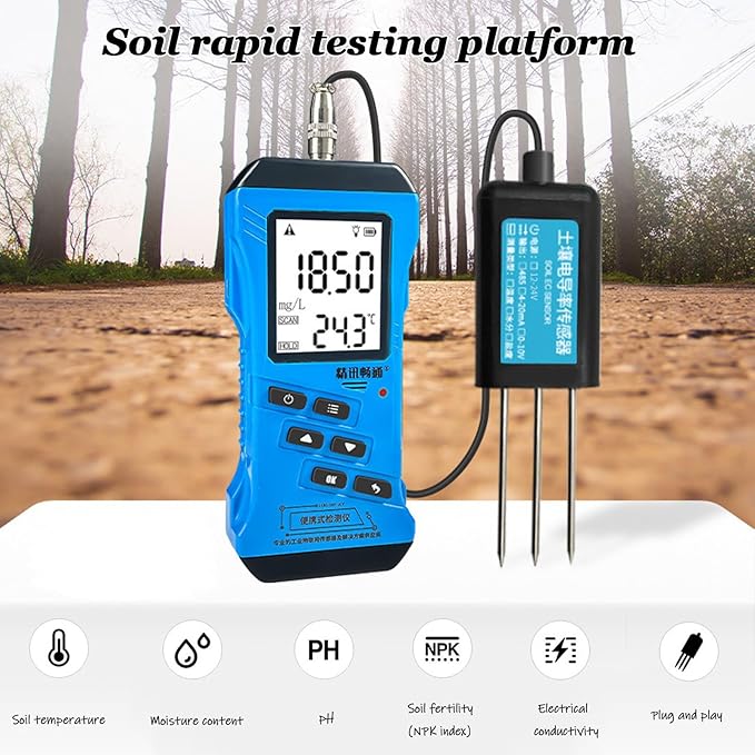 7 in 1 Soil Tester, NPK Nutrient PH Moisture Conductivity EC Meter, High Accuracy Digital Sensitive Fertility Test